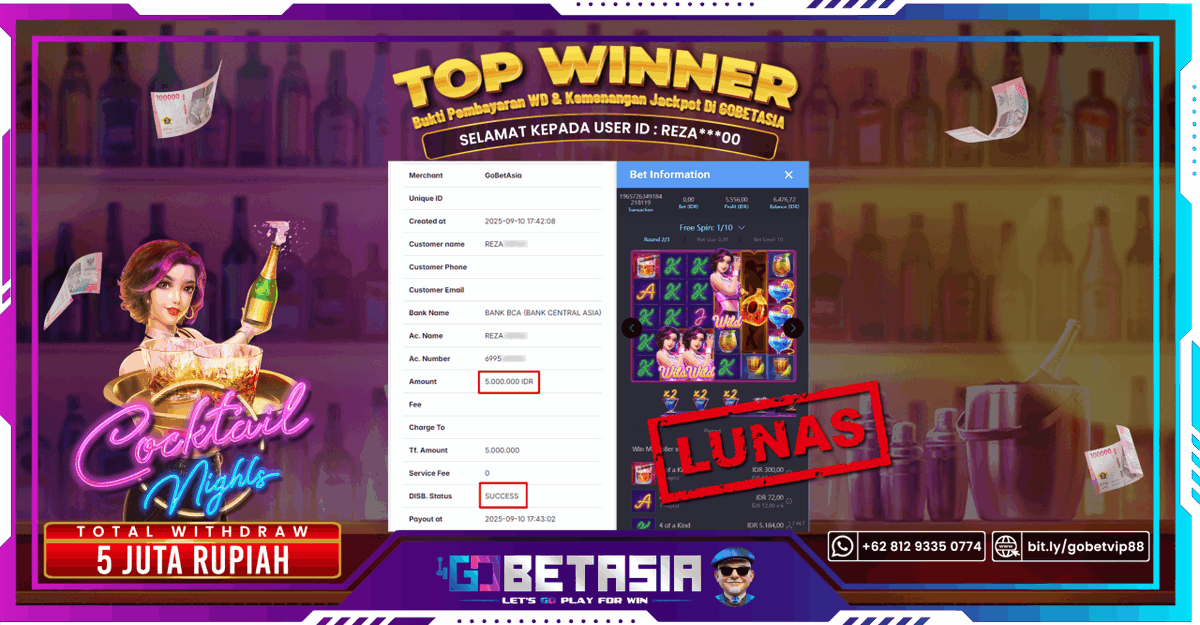 buktijpgobet's tweet photo. Jackpot Winner Cocktail Night PG-Soft Gobetasia : Rp 5 Juta Lunas ! -  https://t.co/iHcGbzCBhU https://t.co/YfzOqRGHrt