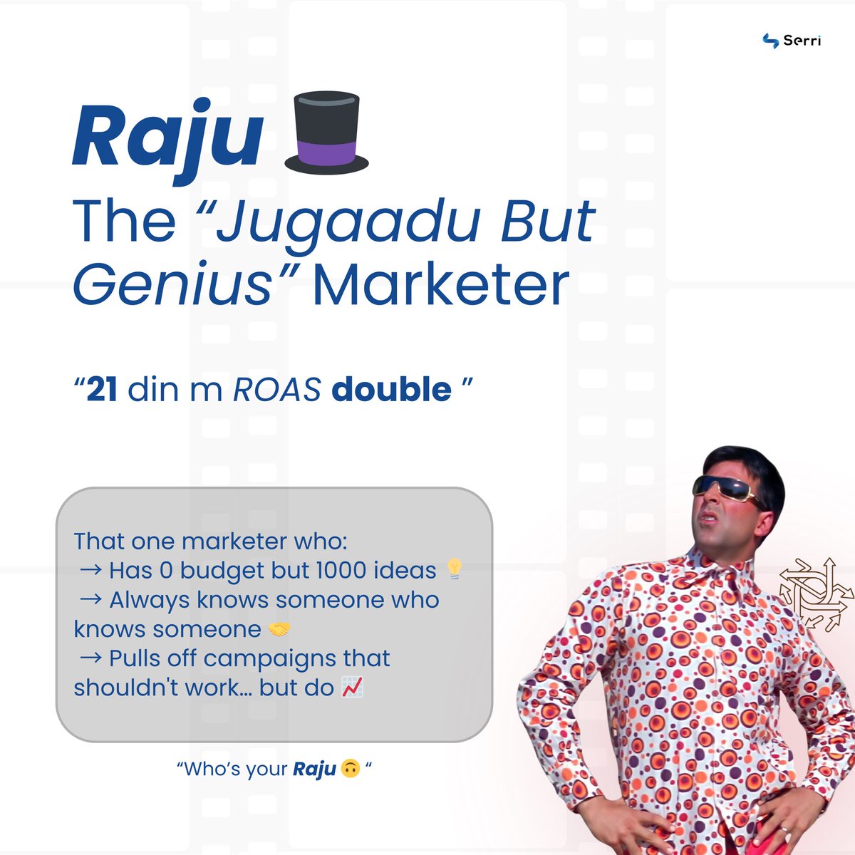 serri_ai's tweet photo. 🎩 Raju
Zero budget. One million ideas.
Still A/B testing using Google Forms.
Legend says he once hit 9x ROAS with ₹299. https://t.co/hlMLqb26rW