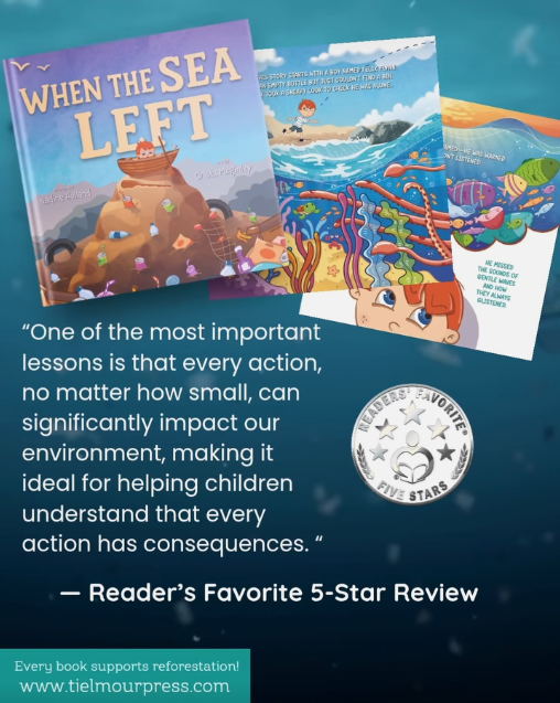 A five-star review! 
A story about Felix Flynn, a kid who loves the ocean but doesn’t see the harm in tossing trash until the unthinkable happens... the sea is gone.
When the Sea Left by Nadine Holland (illustrated by Crista McGinley) with Tielmour Press. a.co/d/6nsqnIb
