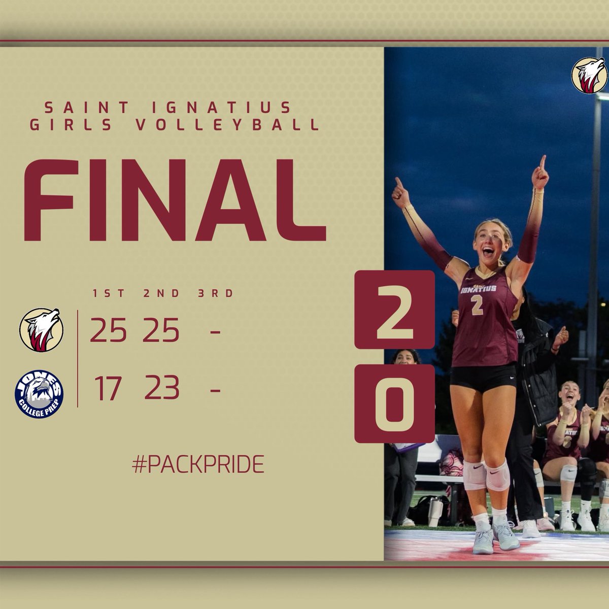 Final scores vs Jones College Prep
VAR: 25-17, 25-23
JV: 25-11, 27-25
FR A: 25-12, 25-16
FR B: 25-13, 29-27