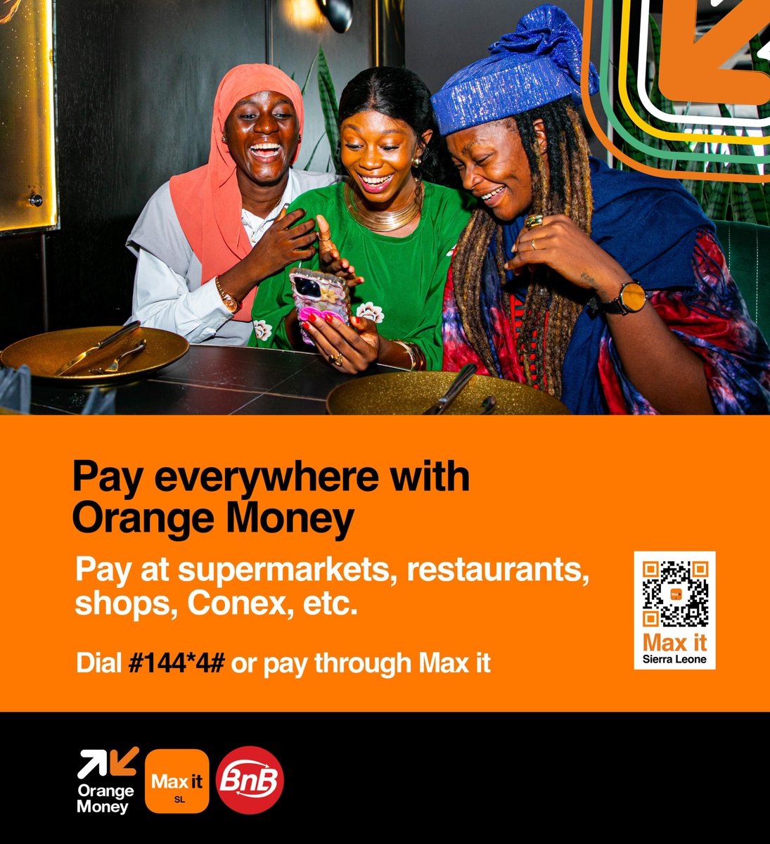 Pay Everywhere with Orange Money🤗

Pay at supermarkets, restaurants, shops, Conex, etc.

Dial #144*4# or pay through Max it.

Click on the link to download the Max it App.
myqrcode.mobi/qr/b2c14535/vi…

#orangesl #OrangeMoney #orangeishere