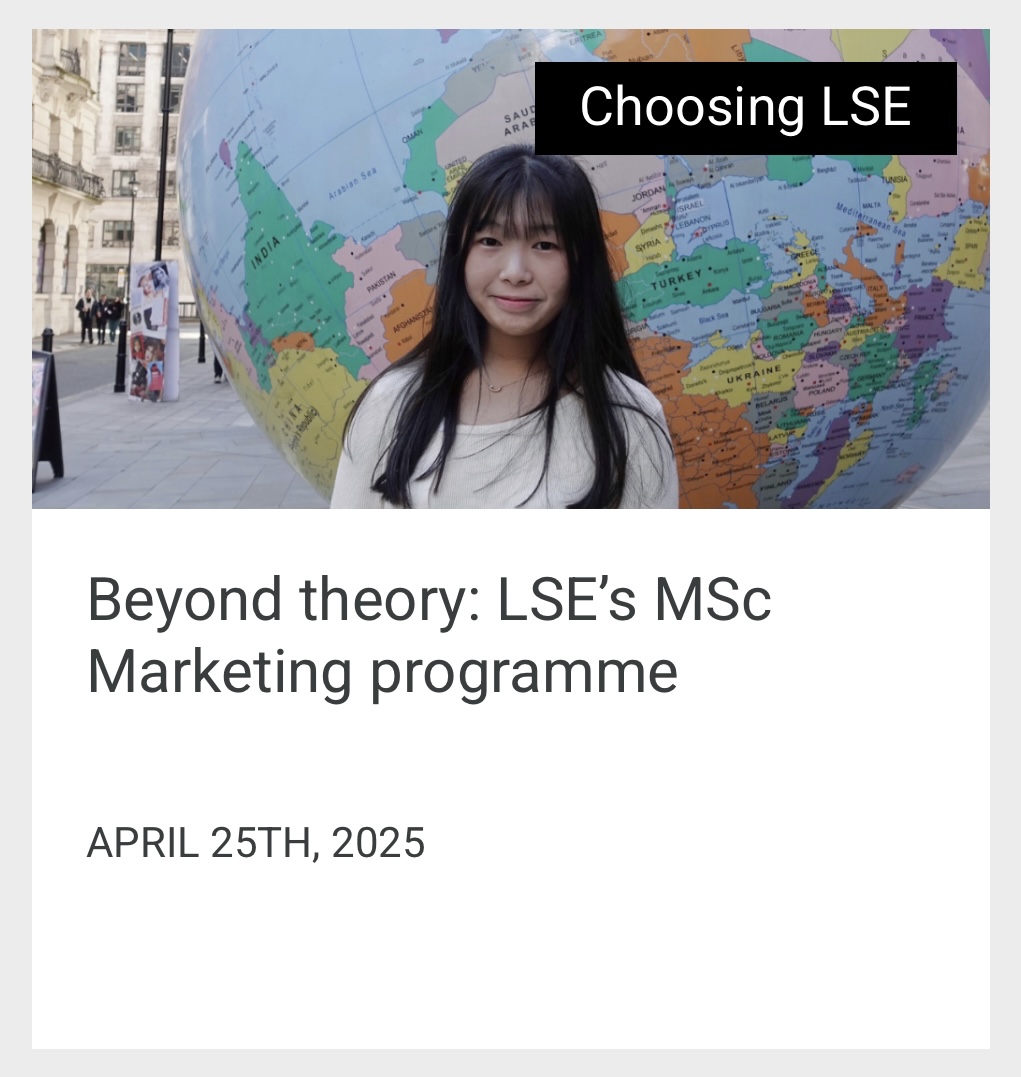 LSEManagement's tweet photo. Check out what our MSc Marketing student ambassadors, Akina Choi, Asya Ebanks, Diana Zharovska and Sravanthi Kandikattu, have been up to this year ⬇️ https://t.co/JnoMrqiDue