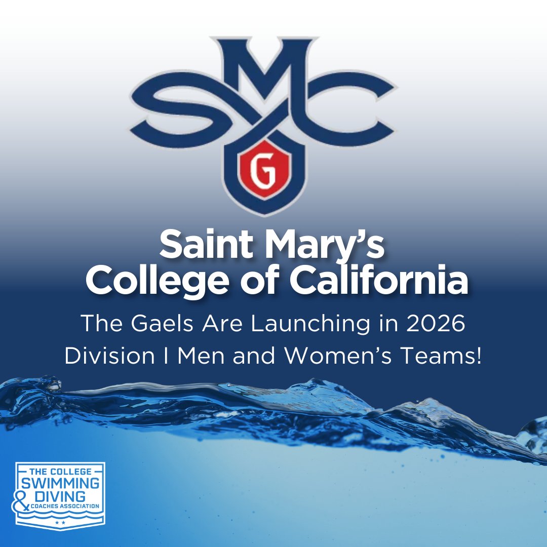 CSCAA's tweet image. Big news! 🚨 DI Swimming is coming to Saint Mary’s College of CA!
The CSCAA is proud to have played a small role in the process and can’t wait to support the Gaels as these programs take off. 🏊♀️🏊♂️
A huge win for St. Mary's and our sport —congrats, Saint Mary’s!
