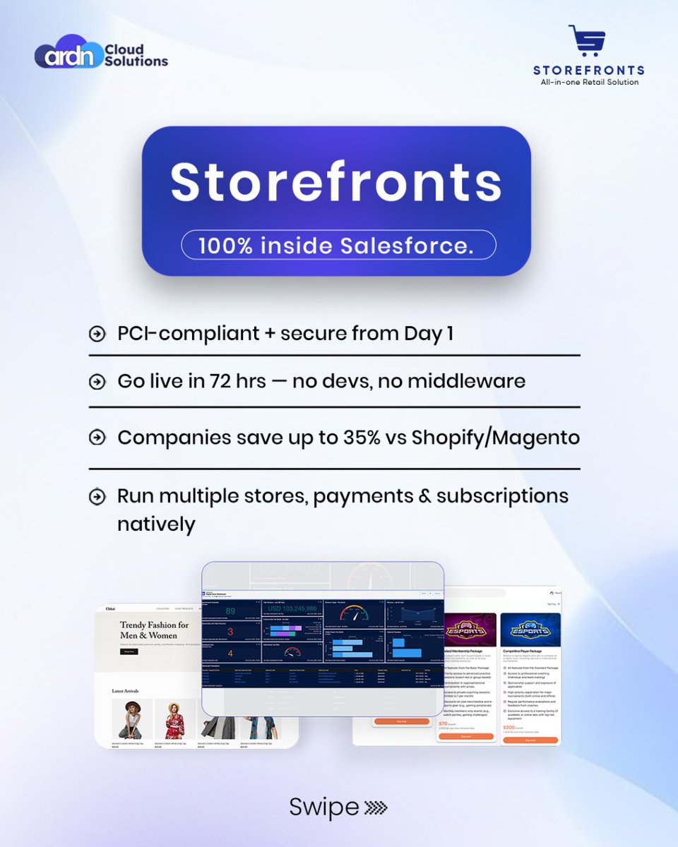 ardn_cloud_sol's tweet image. 💥 Still syncing Salesforce → Shopify? Y
Ditch the middleware. Save time, money, and headaches.
⚡ 100% native eCommerce inside Salesforce
💸 Save up to 35% vs patched integrations
🚀 Go live in 72 hrs, no devs needed
#Salesforce , #ardncloudsolution
