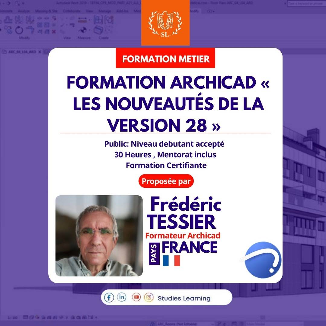 Studieslearn_In's tweet image. 🚀 Nouveaux outils, nouvelles idées ?
Passez à la vitesse ARCHICAD 28 avec Frédéric Tessier ! 
✅ 30h de formation, mentorat inclus, certification à la clé.
Arrêtez de stagner. Passez à l’action 👉 studieslearning.com/.../formation-…

#Archicad28 #formationenligne #studieslearning