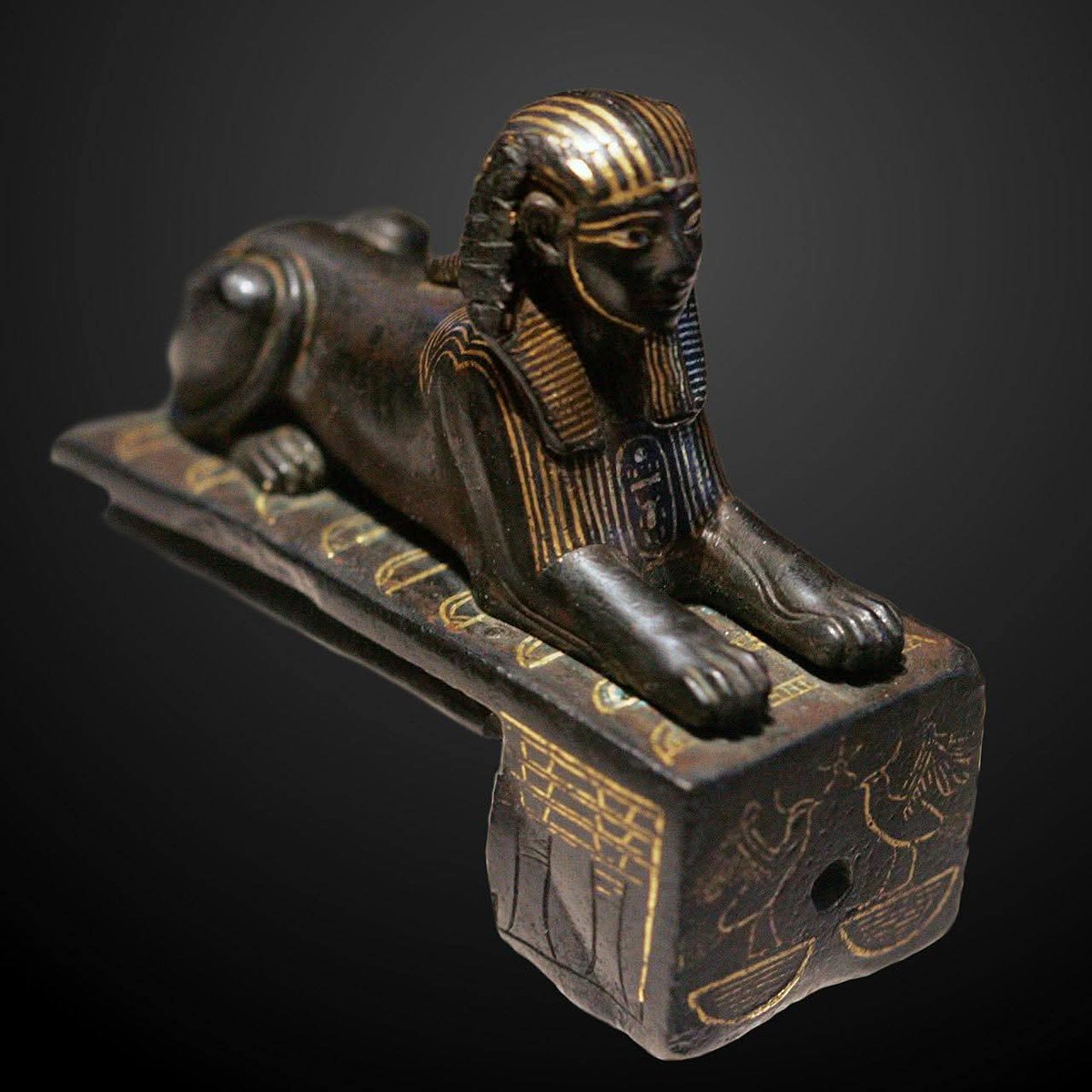 The Bronze Sphinx of Thutmose III is a small ancient Egyptian sculpture dating to the reign of Pharaoh Thutmose III, who ruled during the 18th Dynasty, around 1479–1425 BC. It depicts the pharaoh in the form of a sphinx with the body of a lion and the head of a human, symbolizing