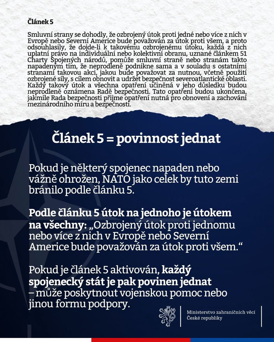 Kdy NATO zasáhne? Vysvětleme si články 4 a 5 Severoatlantické smlouvy. ⬇️