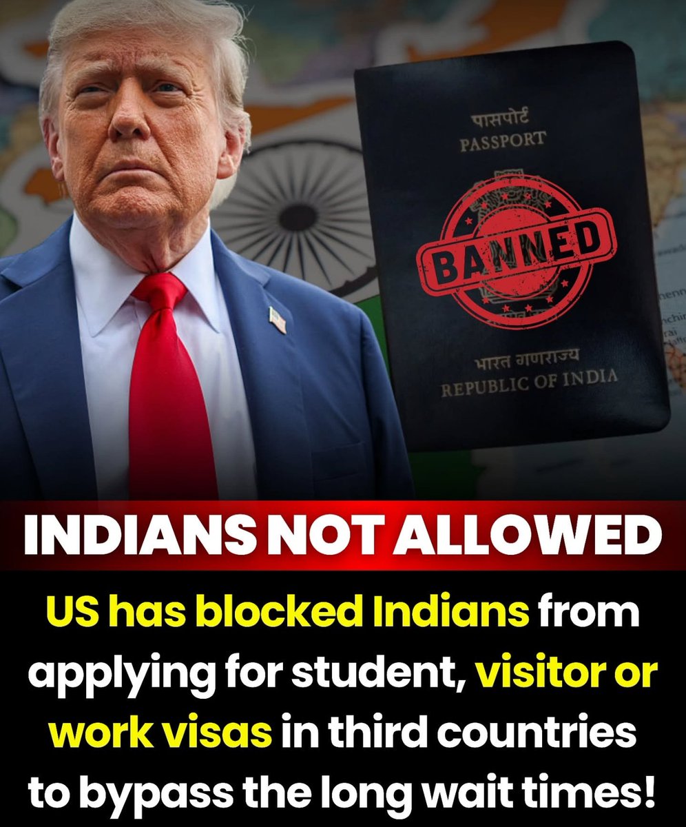 1_ummati_1's tweet image. 🚨 भारतीयों के लिए बड़ी अपडेट! 🚨
लंबे इंतज़ार से बचने के लिए अमेरिका ने भारतीयों को तीसरे देशों के ज़रिए छात्र, आगंतुक या कार्य वीज़ा के लिए आवेदन करने से रोक दिया है। ✈️❌

इस कदम पर आपकी क्या राय है?

#BJPGovernment #ModiGovernment