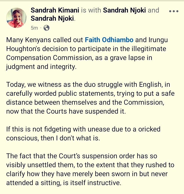 Sandrah_Kimani's tweet photo. @FaithOdhiambo8 Hapa uliteleza Madam and now struggling to wiggle out of it. Neither you nor the likes of @irunguhoughton should have gone anywhere near this murderous regime's schemes. Ruto has played his game well and neutralized your individual credibility. Sad. https://t.co/YGhN6MYX7A