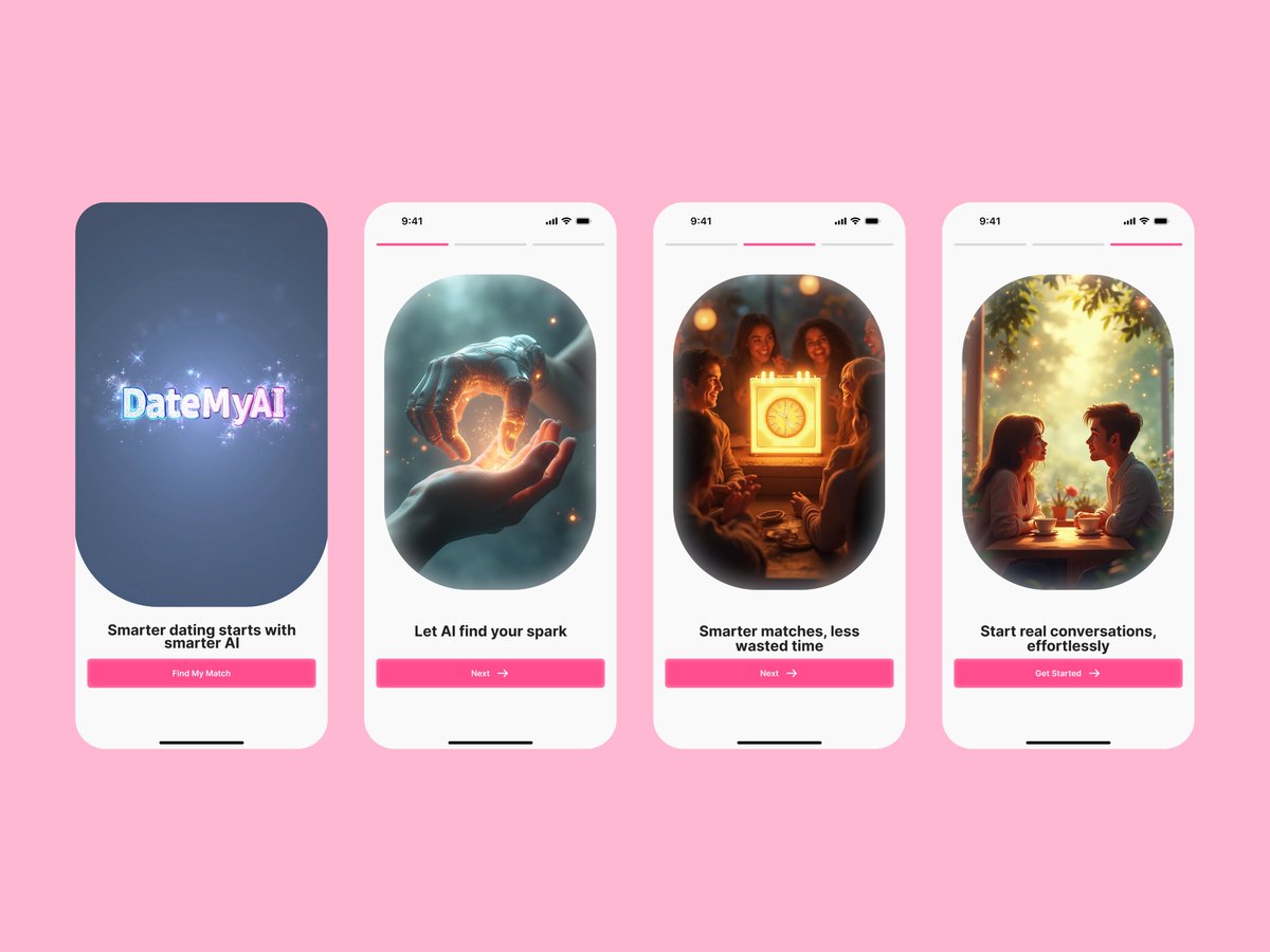 SkyezKreative's tweet image. #DatemyAIapp challenge by @Tegadesigns 

This is my submission for the challenge  The app solves the problem of wasted time and awkward conversations in online dating by using AI to pre filter matches and start natural chats 

#Mobileappdesign #UI