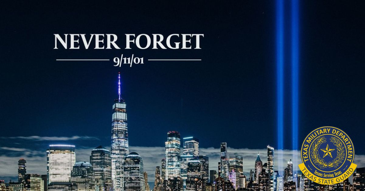 On this day, we honor the lives lost, the heroes who responded, and the resilience of our nation. September 11, 2001, forever reminds us of the strength, unity, and sacrifice that define America. 

The Texas State Guard stands with all who remember and reflect today. Never Forget