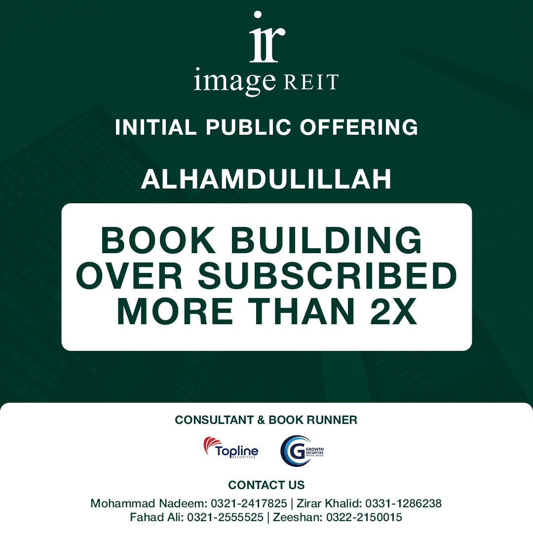 ImageReit's tweet image. Image REIT IPO oversubscribed more than 2X

For more details, visit:
topline.com.pk
growthsecurities.com.pk 
sinolinkreit.com

#ImageREIT #REIT #ToplineSecurities #PSX #RealEstateInvestment #ShariahCompliant #IPO #PakistanREIT #GrowthSecurities #BookBuilding