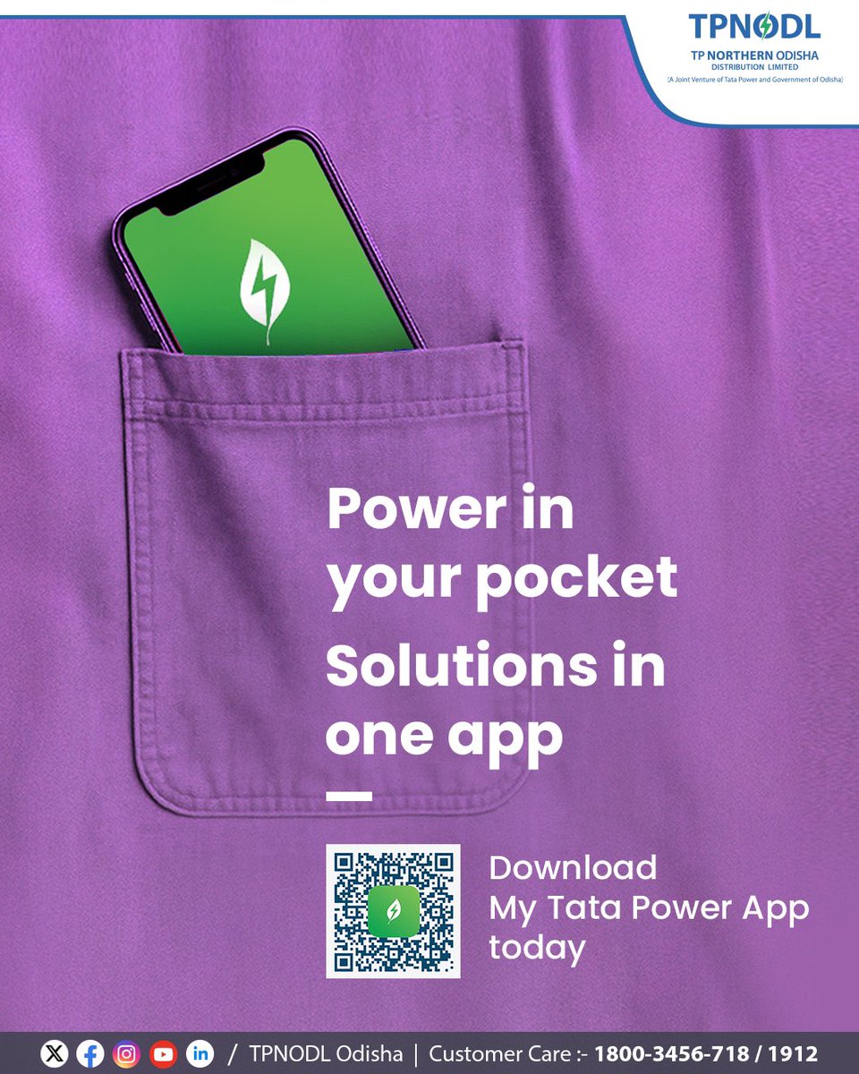 tpnodl_odisha's tweet image. From quick bill payments to timely reminders, My Tata Power App keeps your electricity needs simple and stress-free. 
Carry convenience wherever you go. Download the app now! 
 
#MyTataPowerApp #DigitalConvenience