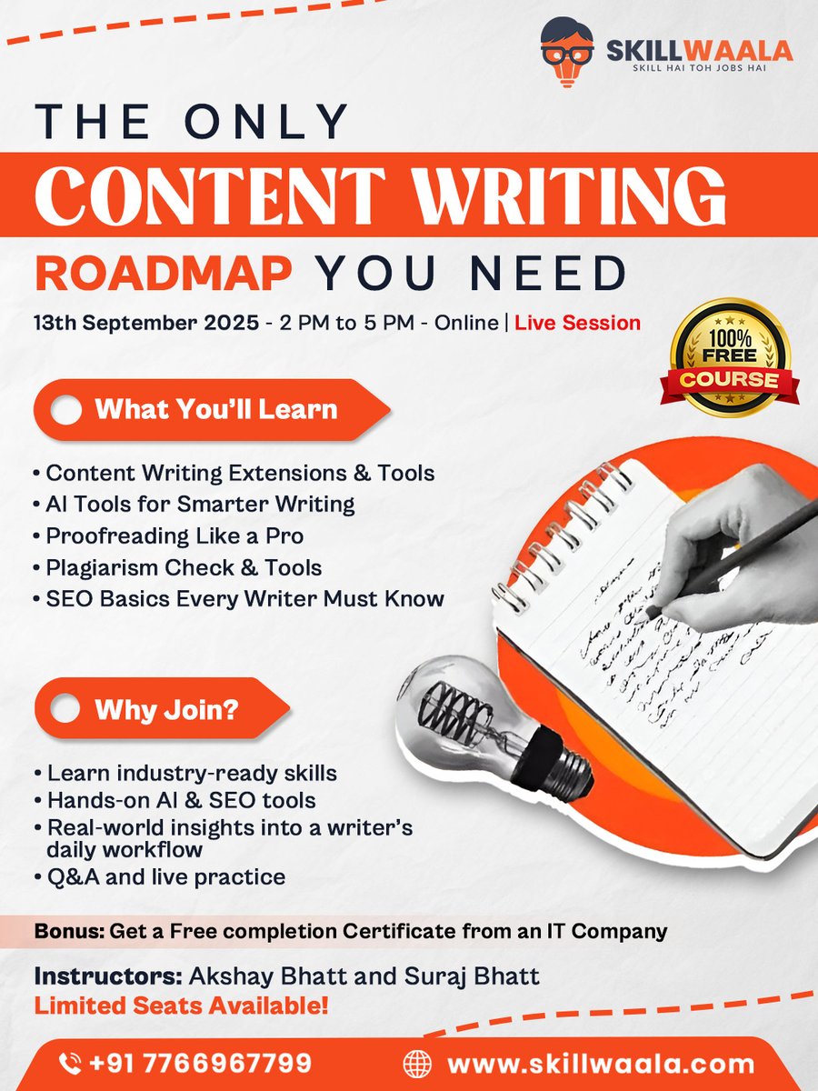 trisha_singh16's tweet image. 🚀 Free Content Writing Roadmap (Workshop) – Live Session
instagram.com/trishavibequee…

#ContentWritingWorkshop #skillwaala #ContentWritingSkills #digitalprinting #contentmarketing