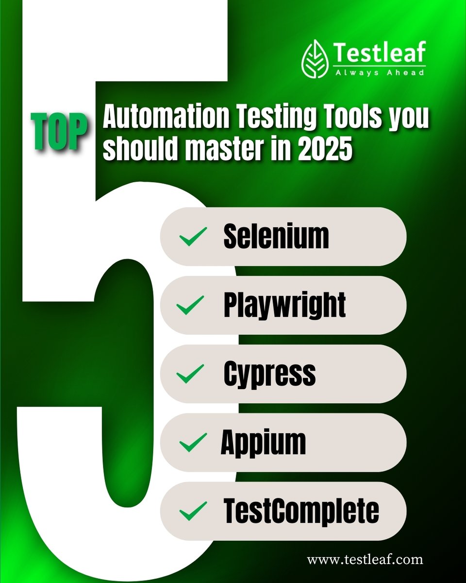 Testleaf1's tweet image. The Tools You Need for 2025

Learn them with the right guidance and get ready for better opportunities.

👉 Start today at testleaf.com

#Testleaf #AutomationTesting #Selenium #Playwright #Cypress #Appium #TestComplete #SoftwareTesting #QAEngineers #TestingTools
