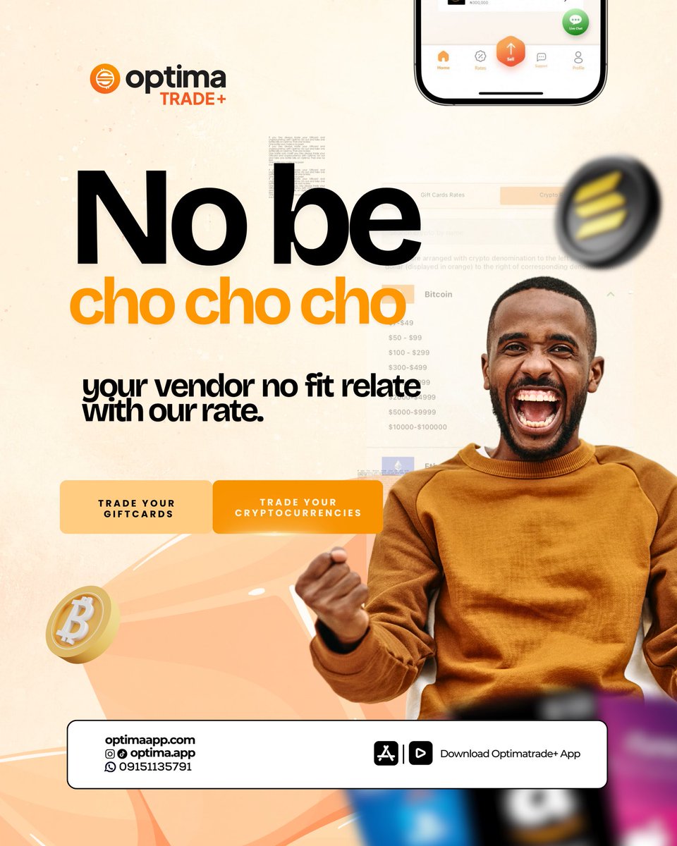 We no fit lie for you nah.

Want to trade your Giftcard and cryptocurrency?

<a href="/optimaApp/">Optima Trade+</a> should be your TOGO choice 

#optimaapp #optimatrade+ #giftcard