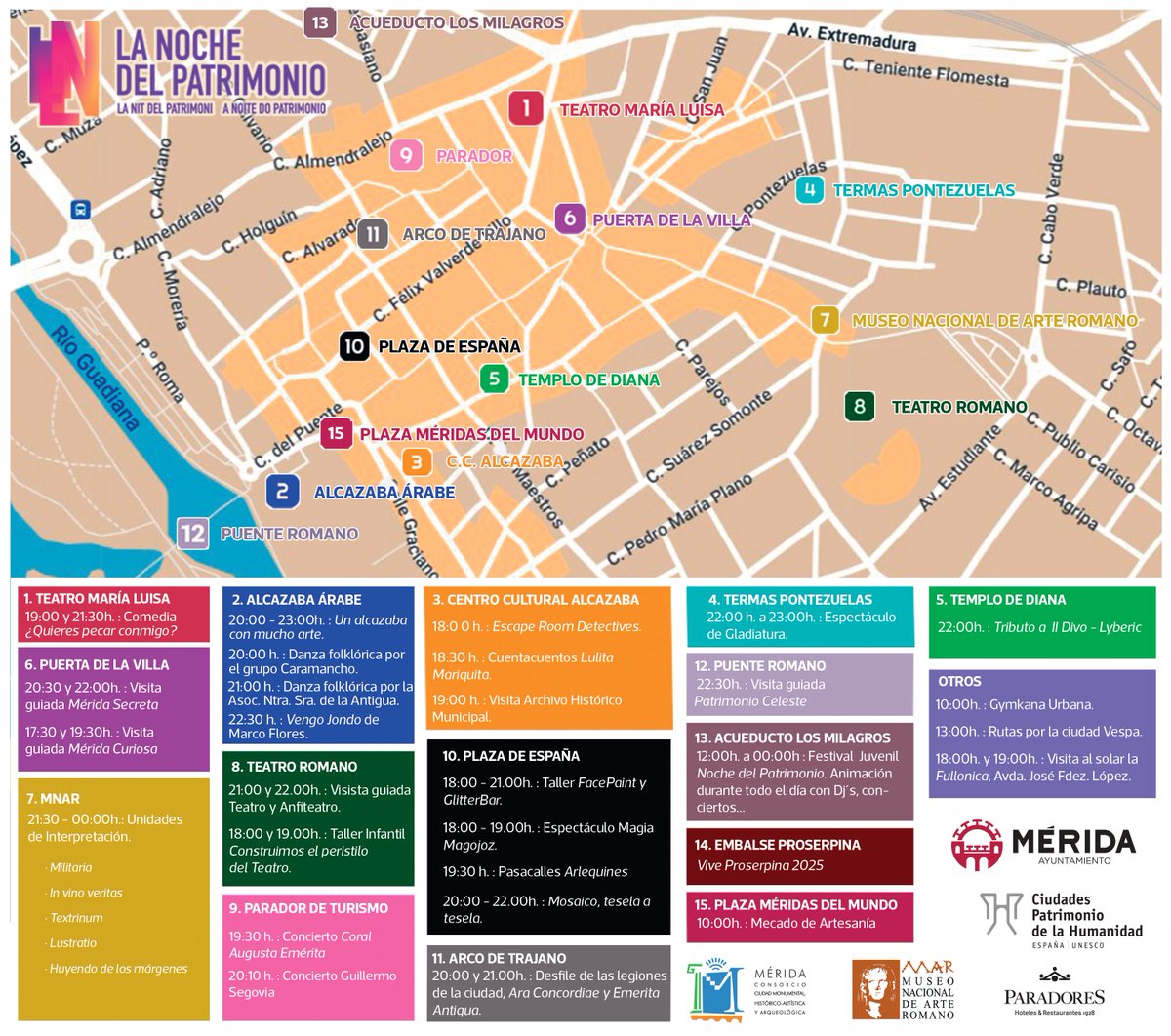 🏦 Por octavo año consecutivo, las ciudades que conforman el <a href="/GrupoCPHE/">Ciudades Patrimonio</a> celebrarán La Noche del Patrimonio este sábado 13 de septiembre de 2025 con numerosas actividades culturales para todas las edades. Te esperamos!!
+info 👉 merida.es/agenda/noche-p…