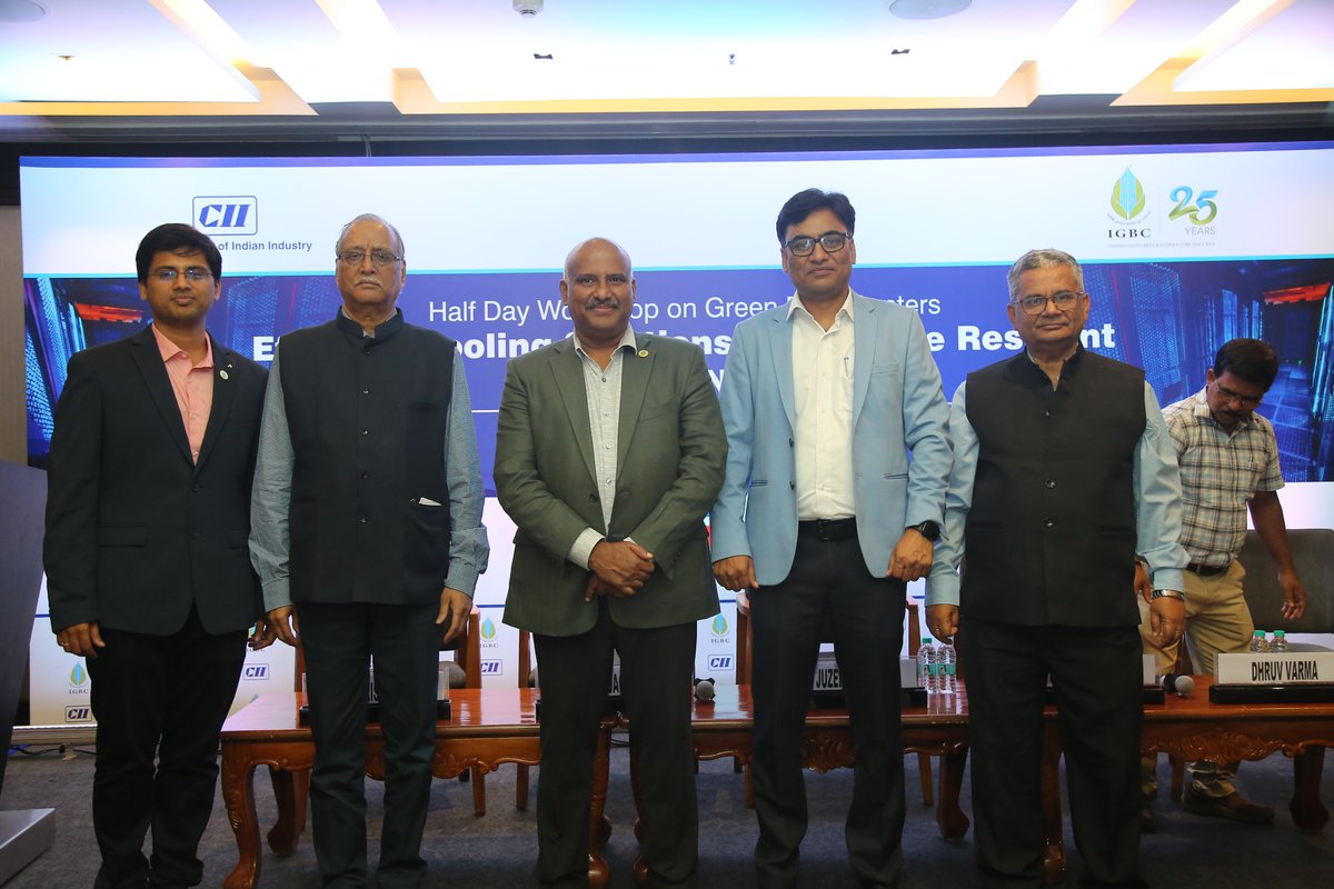 IGBConline's tweet photo. IGBC Workshop Highlights: Efficient Cooling for Data Centers
Novotel, Chennai |  10 Sep 2025
Key Takeaways:  Sessions on green data center practices &amp; innovative cooling solutions

#CII4Sustainability #IGBC #GreenDataCenters #NetZero https://t.co/t20pzzKk5x