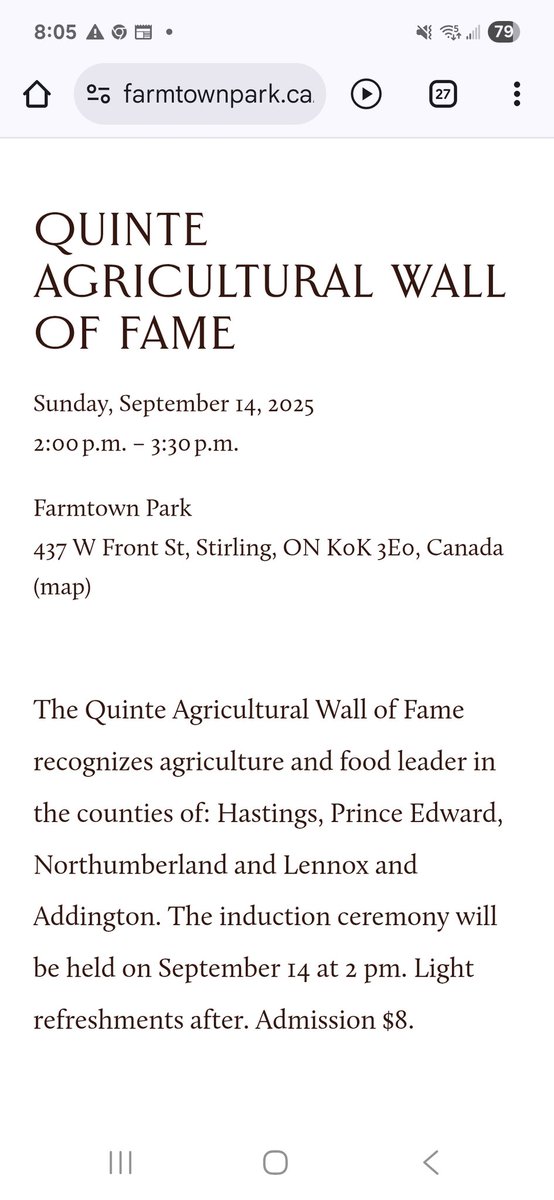 For those of us that knew Frank Forestell (which is everyone?), he will be inducted into the Agricultural Wall of Fame this Sunday at 2:00pm. Frank encouraged me to become an independent consultant &amp; stood as a role model for myself &amp; others. Please join us in Stirling.