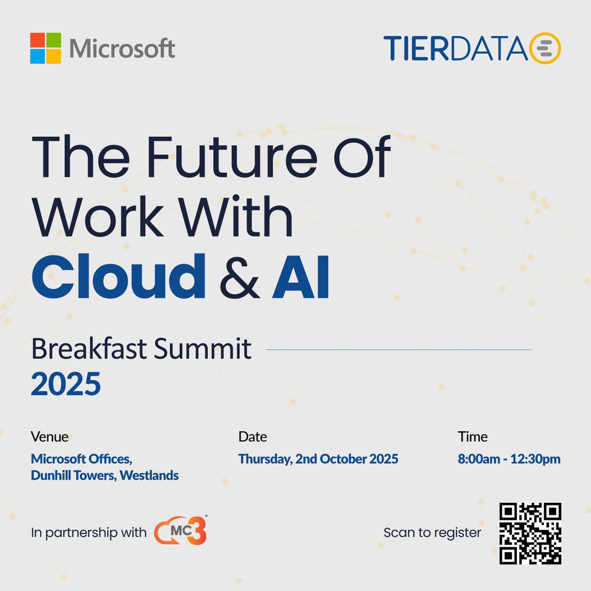 Tier_Data's tweet image. The Future of Work is now. 

Join Tier Data, @Microsoftea &amp;amp; MC3 for an exclusive Executive Breakfast in Nairobi this October. We&apos;re exploring how Cloud + AI are helping Kenyan businesses scale, secure, and innovate.

👉 Secure your invite: lnkd.in/d-AX-q39

#Cloud #AI