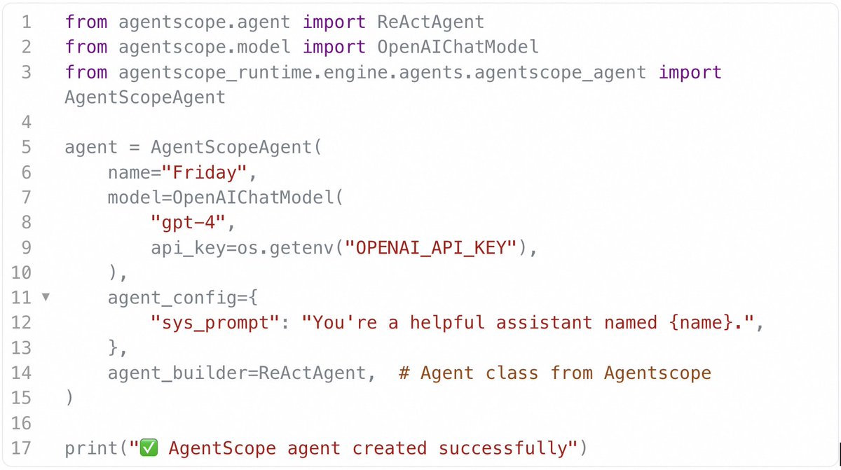 Ali_TongyiLab's tweet image. 13. What is the relationship between AgentScope and AgentScope Runtime? How do I migrate AgentScope-developed code to AgentScope Runtime?
AgentScope Runtime is an agent runtime system designed for deploying agents as services. It supports agents built with frameworks like…