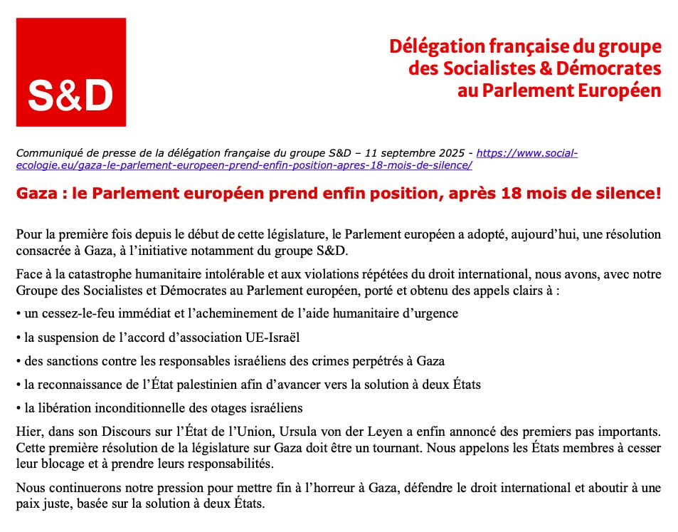 Gaza : le Parlement européen prend enfin position, après 18 mois de silence !

--&gt; social-ecologie.eu/gaza-le-parlem…