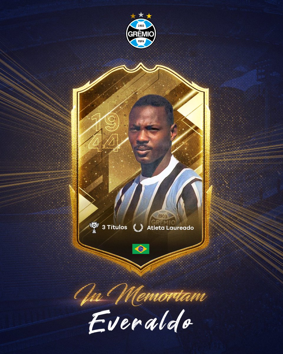 Há 81 anos, nascia Everaldo. 🇪🇪 Cria da #BaseGremista, o lateral-esquerdo foi tricampeão estadual com o Tricolor, em 66, 67 e 68. Pela Seleção, conquistou a Copa do Mundo de 70. Nos deixou em 74, mas segue imortalizado como a estrela dourada em nossa bandeira. ⭐🩵
