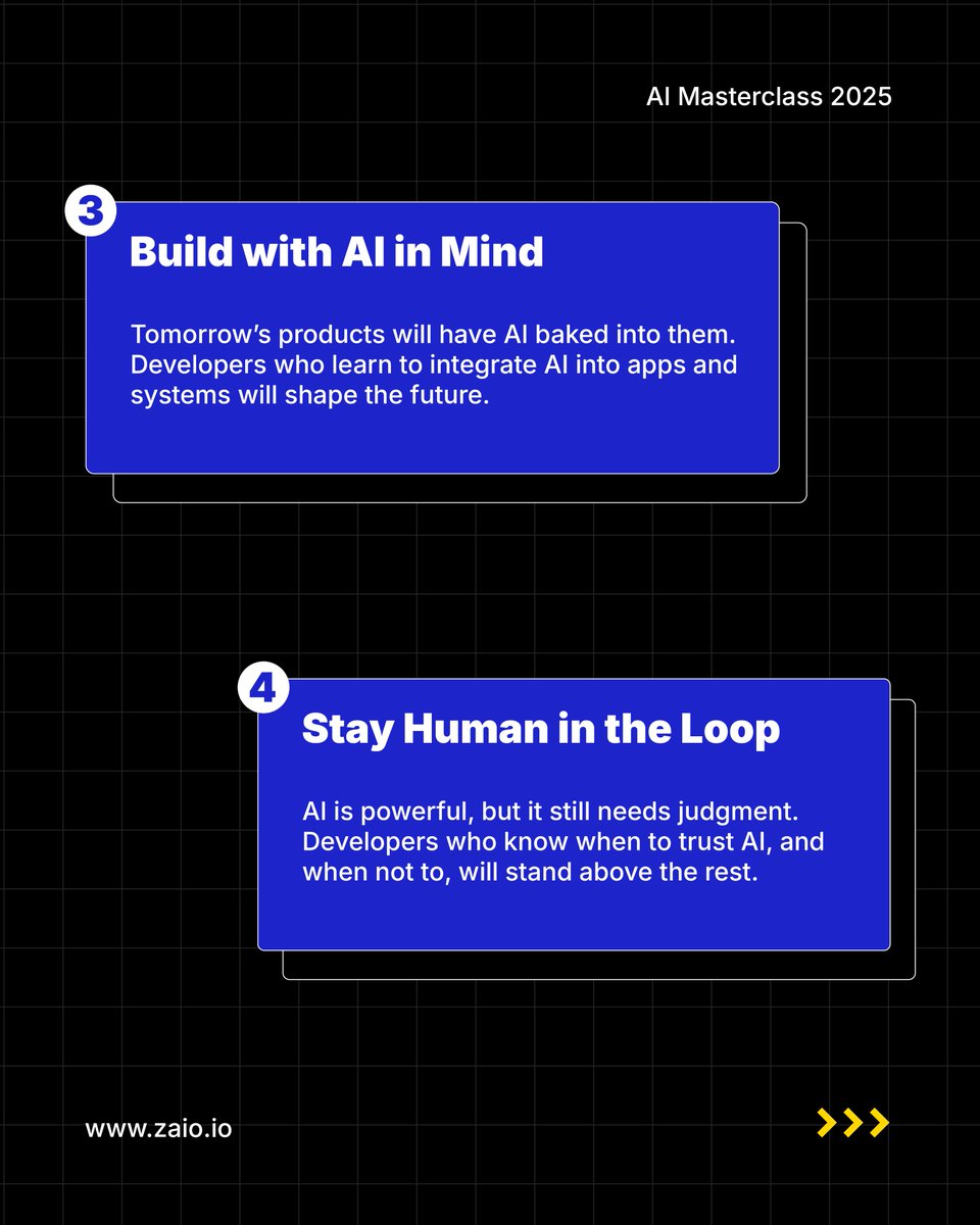 zaiotech's tweet image. The devs who stand out in 2025 aren’t just coding, they’re leveraging AI to multiply impact. ⚡
Join Zaio’s AI Masterclass on 13 Sept and learn how to think, build, and work like a 10x developer.
👉 Register now: quicket.co.za/events/332468-…
#10xDeveloper #AIForDevs #ZaioInstitute…