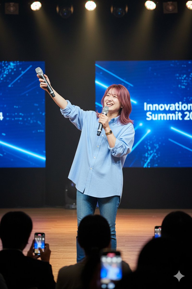 左のプロフィール写真を元に髪の色やシャツの色を変えて、さながらスタートアップ系のイベントで司会をしてごりごりファシリしている自分をイメージしてみた。思わぬ副産物だけどピンクの髪も割といいのでは…？笑