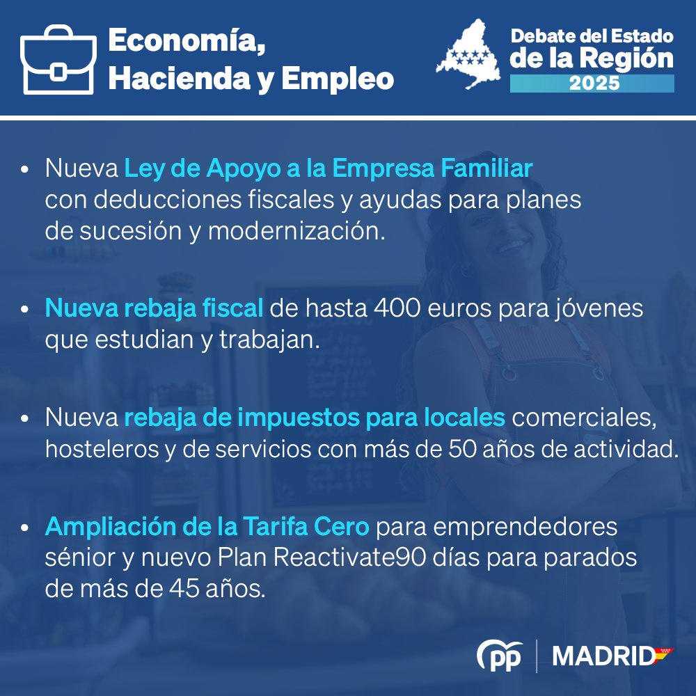 ✅ La presidenta <a href="/IdiazAyuso/">Isabel Díaz Ayuso</a> anuncia una nueva rebaja de impuestos para locales comerciales, hosteleros y de servicios con más de 50 años de actividad. 

#DER2025Madrid