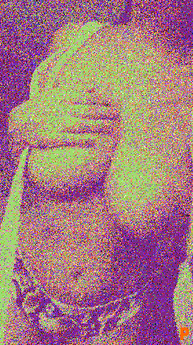 🟧 PeePs Palette Process:
1. The inspirational recursive image is sampled, generating a map of luminance values, colour dominance and tone distribution.

2. Based on the current artistic cycle based on block height, 6 out of 16 algorithm are activated to create the active cycle