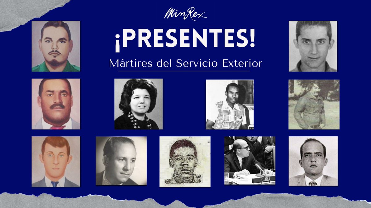 Hoy <a href="/CubaMINREX/">Cancillería de Cuba</a> recuerda a los 11 mártires del servicio exterior de #Cuba.

La #DiplomaciaRevolucionaria seguirá respetando y defendiendo el legado de cada uno de estos valerosos hombres y mujeres que entregaron su vida por la Patria.