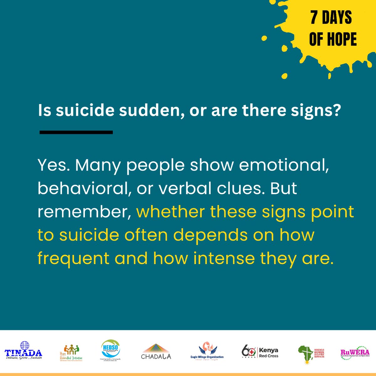 sirbwoba's tweet photo. Understanding Suicide warning signs
@TinadaOrg
@kinyaNGitonga
@redcrossmuranga
#7DaysofHope
#SuicidePreventionMonth https://t.co/c3mfCTPubt