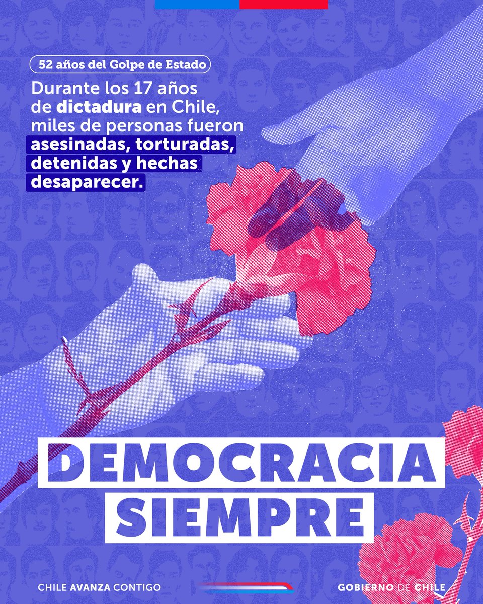 La dictadura nos quitó a muchos y le corresponde a la democracia buscarlos. A 52 años desde el golpe de Estado reiteramos nuestro
compromiso con la memoria, la justicia y la reparación. 
#DemocraciaSiempre