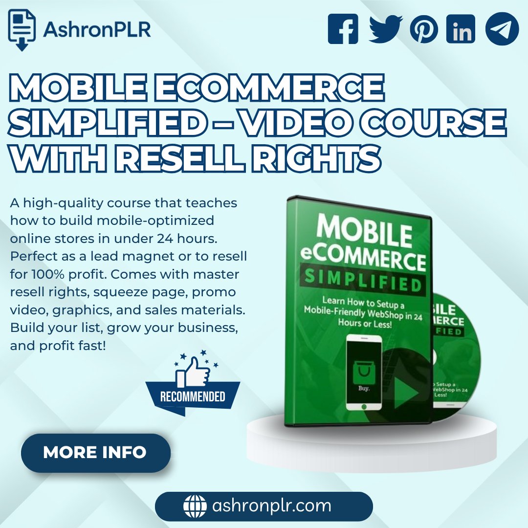 ashronplr's tweet image. 🚀 Turn mobile traffic into paying customers!
With Mobile eCommerce Simplified.
ashronplr.com/product/mobile…
#MobileEcommerce #EcommerceSimplified #DigitalBusiness #OnlineStoreSuccess #ResellRights #EcommerceGrowth #PassiveIncomeIdeas