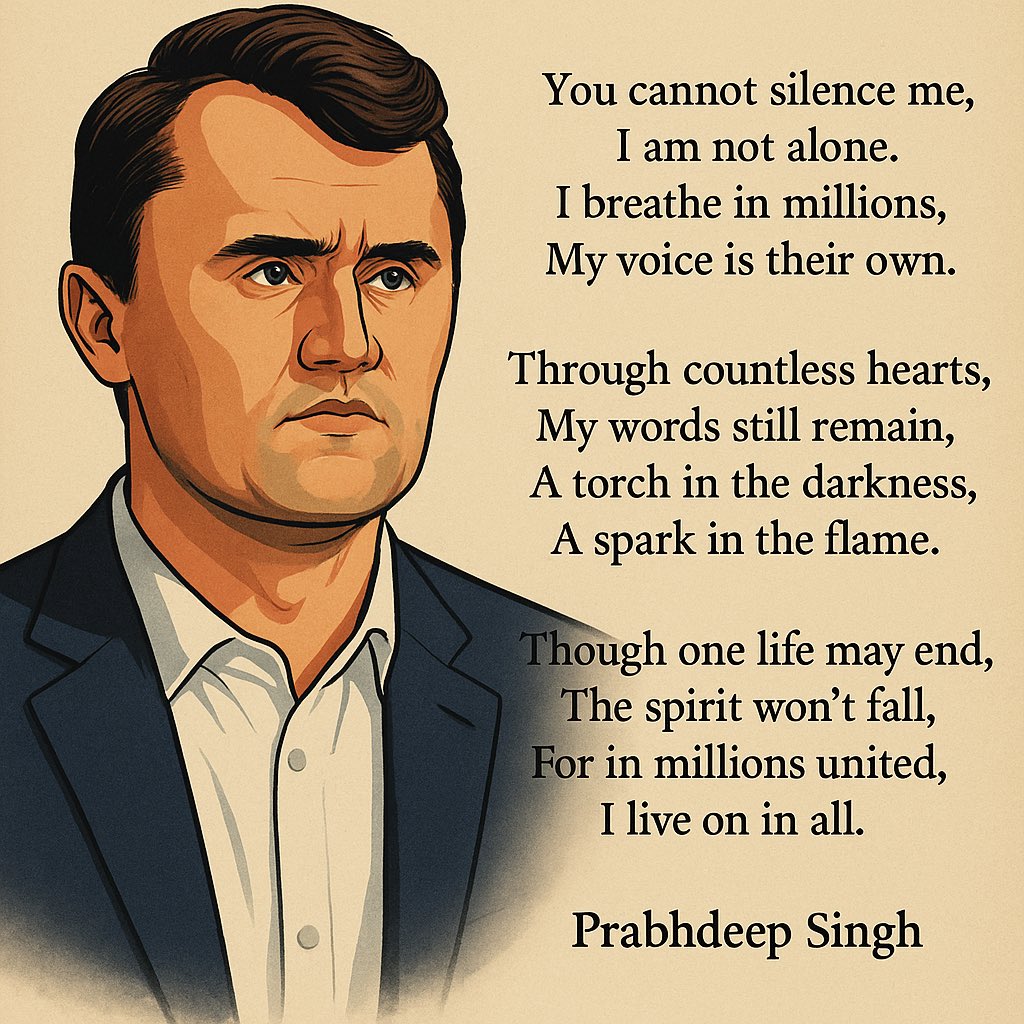 PrabhdeepReform's tweet image. Charlie Kirk - gone too soon, but never forgotten.
Your voice breathes in millions.
Your spirit lives on.
@charliekirk11