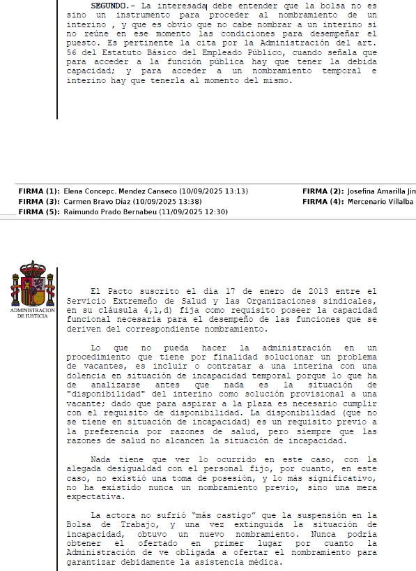 humanizasanidad's tweet image. ⚖️STSJEx núm. 353/2025, de 10/09/2025. Rechaza que quienes integran las #Bolsas de #Trabajo del #SES puedan suscribir #nombramientos como #personal #estatutario #temporal si se encuentran en situación de #incapacidad #temporal: