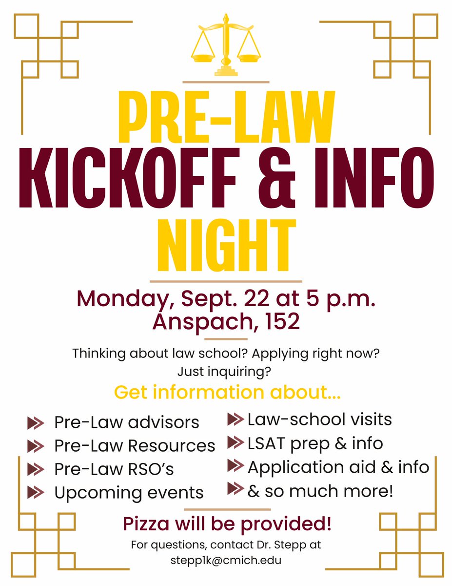 Join us for our Pre-Law Kickoff &amp; Info Night!
Learn more about law school, the LSAT, student organizations, and upcoming events. Bring your questions, we’ve got answers! 🔥⬆️