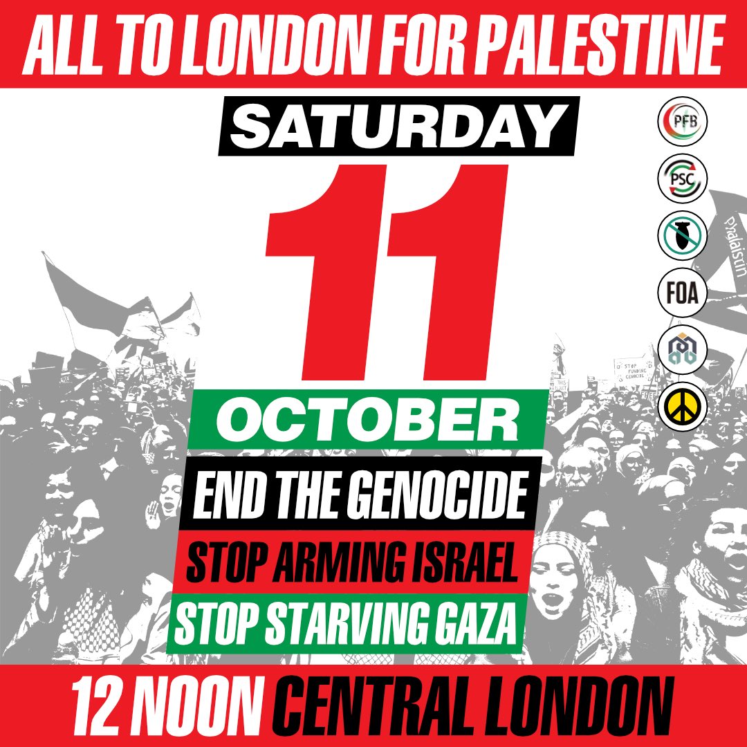 This has to be a hammer blow for Palestine and against Starmer. 

The movement is on the up, the government is on the down. 

Start organising now. Everyone to London. We have four weeks. 

#StopArmingIsrael 
#FreePalestine
