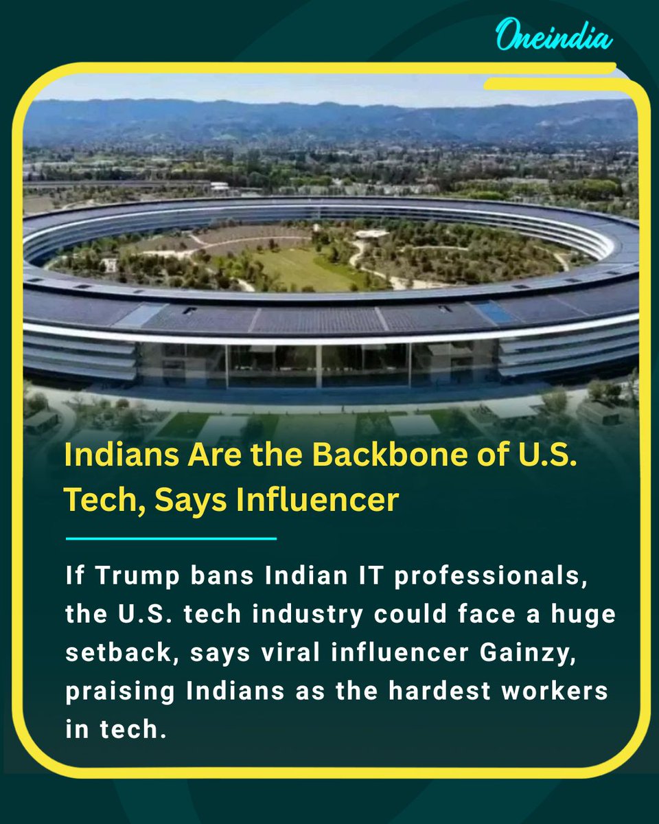 Oneindia's tweet image. Indians aren’t just working in U.S. IT—they’re keeping it running!  Gainzy’s viral take highlights why H-1B workers are irreplaceable

#IndianIT #H1BVisa #TechBackbone #NewsUpdate #TrumpPolicy #HardworkingIndians #GlobalTech #OI