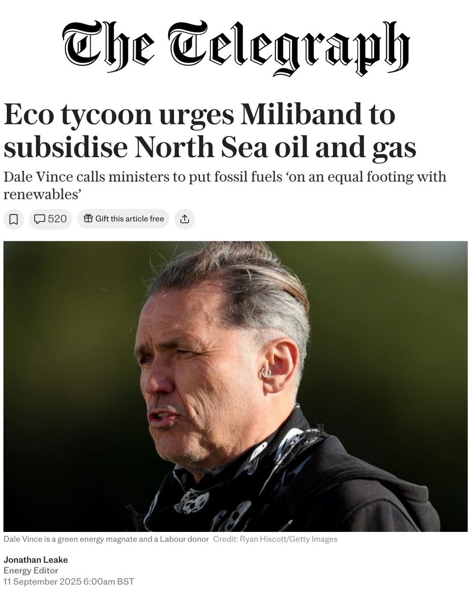 This headline is fake. I haven't called for subsidies. The true story can be found in the report, greenbritainfoundation.co.uk/reports/, we put out today. My proposal will give price certainty to an almost depleted north sea, protect jobs, maximise extraction, allow the windfall tax to be