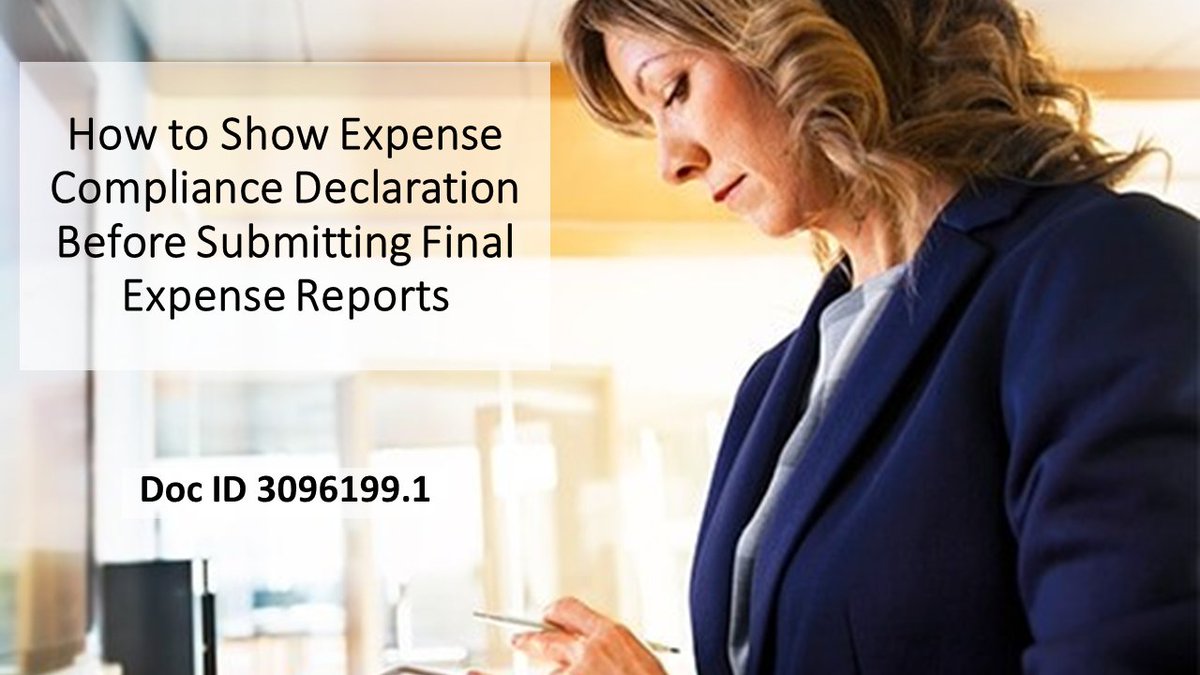 Oracle_EBS's tweet image. New document shows how to display the expense compliance declaration before finalizing an expense in  #EBS #Expenses. Doc ID 3096199.1. social.ora.cl/6015AzkZS