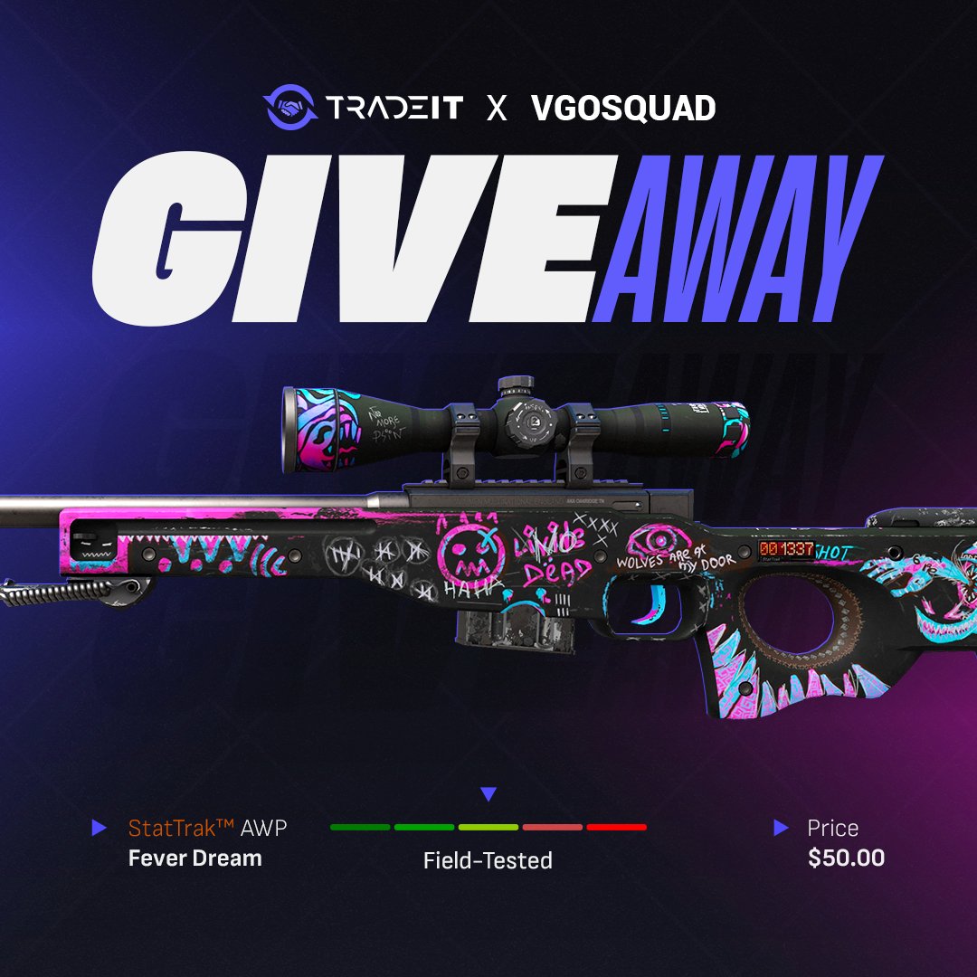 🎁 $50 GIVEAWAY! 🥳 

To enter: 
✅ Follow me &amp; <a href="/tradeit_gg/">Tradeit</a> 
✅ Retweet + Like 
✅ Tag 2 friends 

Giveaway ends in 5 days!