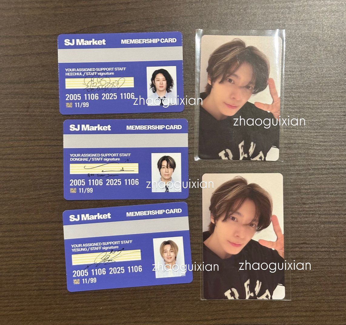 [HELP RT PLS 🙏🏻💙]

SJ Market membership card
looking for: Kyuhyun
can be exchanged with: Heechul/Donghae/Yesung

SJ Market purchase benefit pc
looking for: Kyuhyun
can be exchanged with: Donghae

— meet up only!
preferably on SS10 Taipei
💌 contact me by dm~

#SJMarket