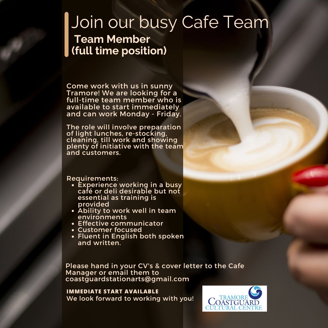 Come join our team!! Full time position available here at the Coastguard Cultural Centre. For full details see below.
