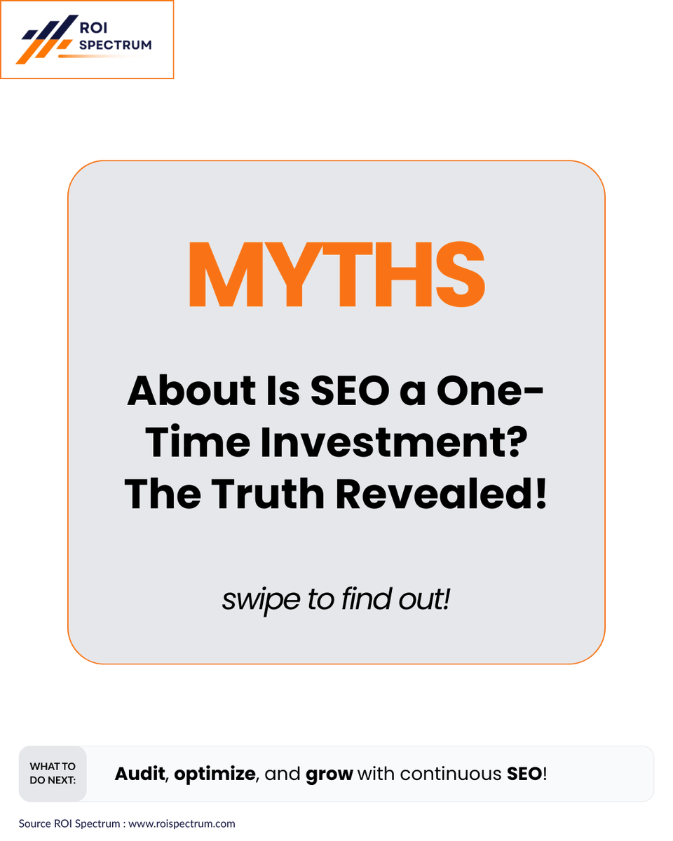roispectrum's tweet photo. MYTH BUSTED! ❌ SEO is NOT a one-time investment.

Continuous SEO drives traffic, rankings &amp; long-term growth.

Visit: https://t.co/aZnrxrJ80m

#SEO #DigitalMarketing #SEOInvestment #LongTermSEO #SearchEngineOptimization #TechnicalSEO #LinkBuilding #SEOForBusiness #SEOStrategy https://t.co/MnshPdAHhS