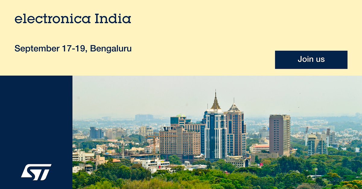 ST_World's tweet image. The countdown is on for #electronicaIndia! Join us in Bengaluru as we will showcase our latest innovations for #smartMobility, power &amp;amp; energy, and #AI &amp;amp; edge computing. 📍 Booth D21, Hall3. More details➡️ spkl.io/6019Au5Kt