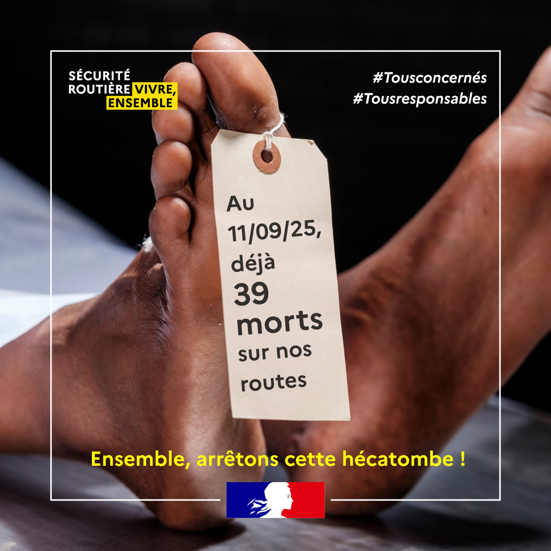 Prefet971's tweet photo. #SécuritéRoutière | Depuis le début de l’année 39 personnes ont perdu la vie sur nos routes.

Ensemble, arrêtons cette hécatombe !

#Tousconcernés
#Tousresponsables https://t.co/asLtei1IkI