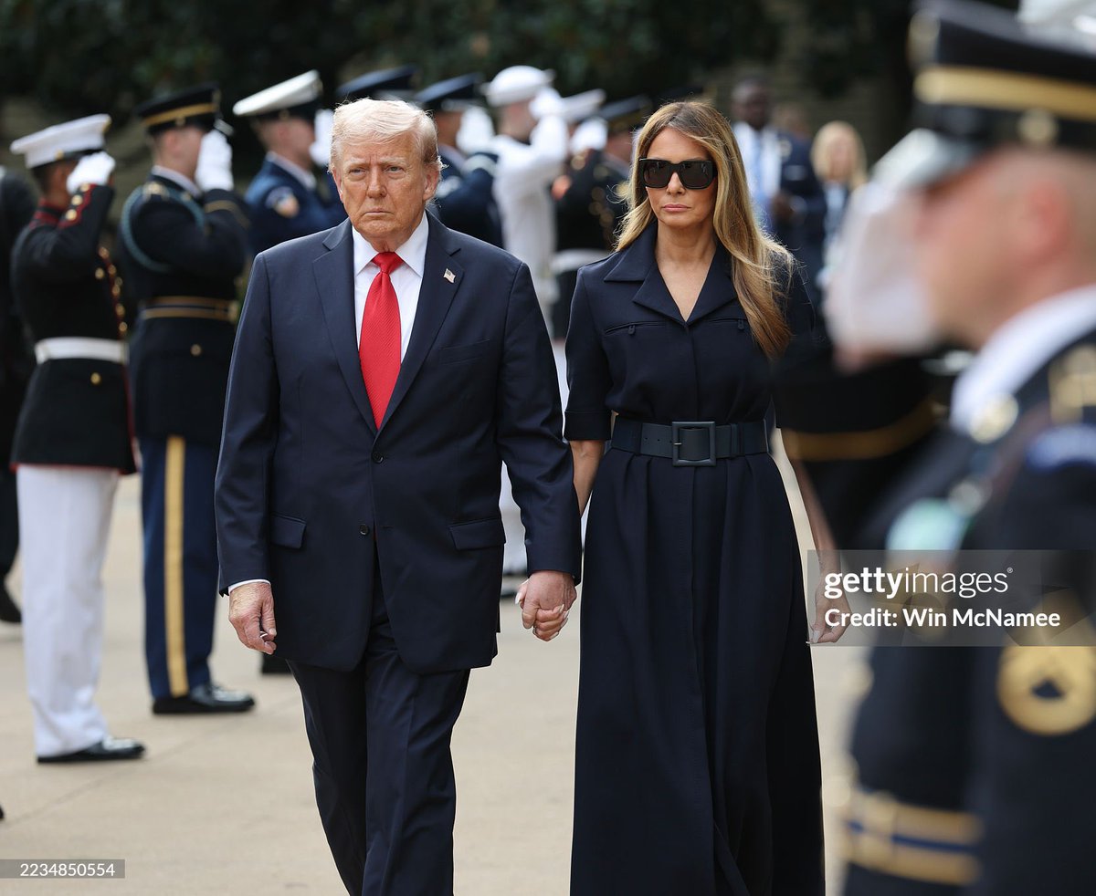 MELANIAJTRUMP's tweet image. President Donald Trump and First Lady Melania Trump attend a September 11th observance event in the courtyard of the Pentagon