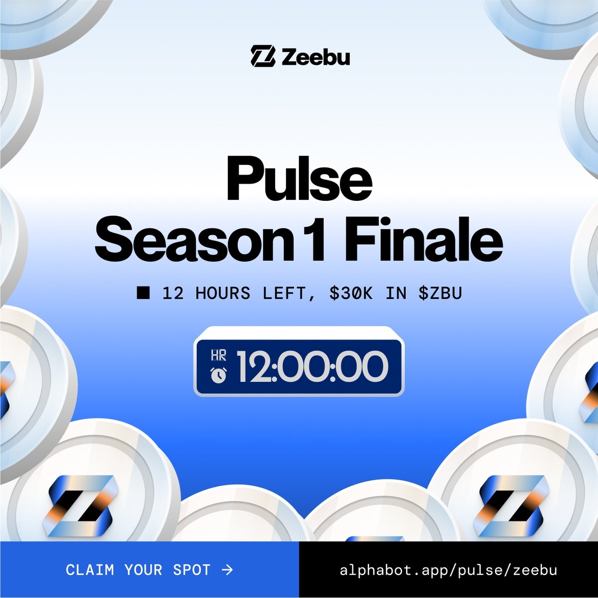 $30,000 worth of $ZBU on the line.

Prizes spread across 200 ranks + raffles.

12 hours before Pulse S1 ends.

Reward breakdown 👇